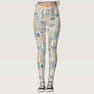 Leggings Patrón de periódico náutico
