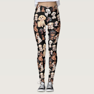 Leggings Patrón de perro de cachorro negro