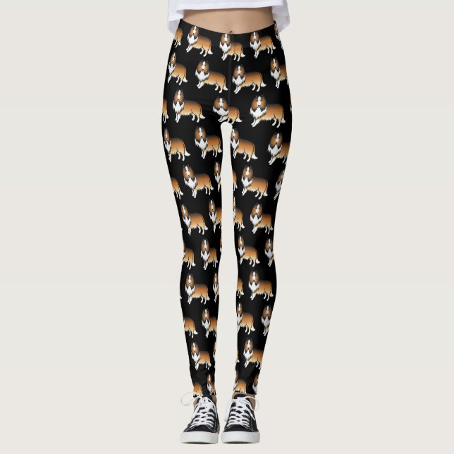 Leggings Patrón de perro de dibujos animados Collie Áspero  (Anverso)