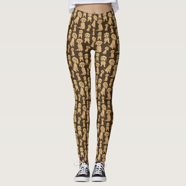 Leggings Patrón de perro Marrón labradoodle goldendoodle (Anverso)