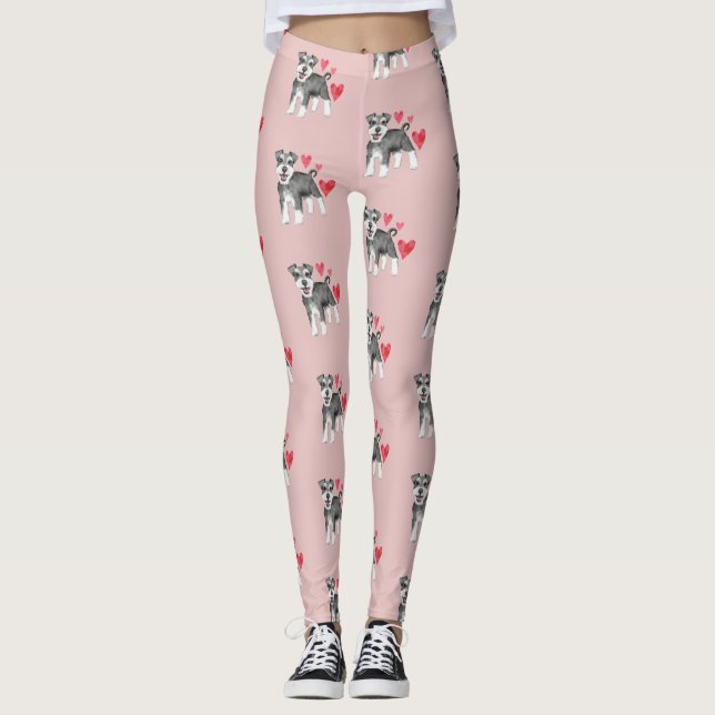 Leggings Patrón de perro Schnauzer en miniatura en rosa (Anverso)