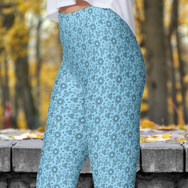 Leggings Patrón de perros azul modernos (Cogs on Baby Blue)