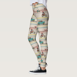 Leggings Patrón de perros que se mueven en vehículos