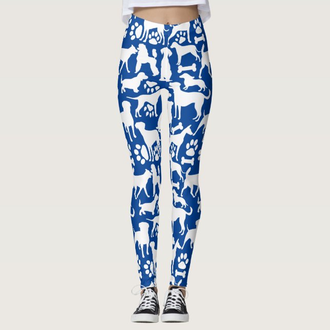 Leggings Patrón de perros y patas 02.b Azul BG (Anverso)
