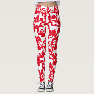Leggings Patrón de perros y patas 02.b Red BG