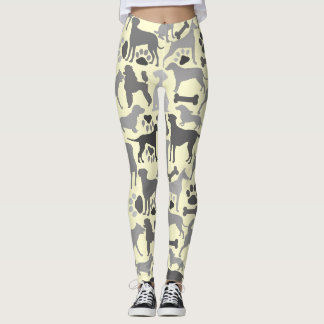 Leggings Patrón de perros y patas 03.b Fondo amarillo claro