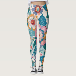Leggings Patrón de Personalizado de Pastel Floral Retro Ori