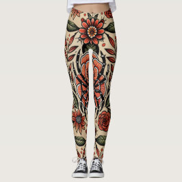 Leggings Patrón de Personalizado floral Flash Tattoo Spider