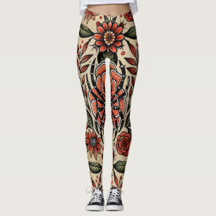 Leggings Patrón de Personalizado floral Flash Tattoo Spider