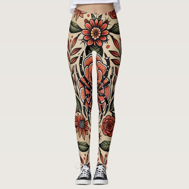 Leggings Patrón de Personalizado floral Flash Tattoo Spider (Anverso)