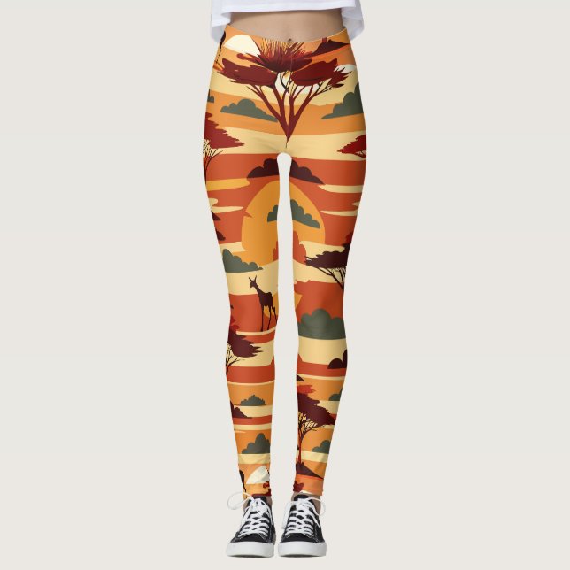 Leggings Patrón de Personalizado retro de la puesta de sol  (Anverso)