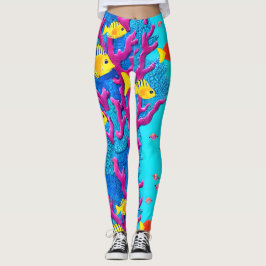 Leggings Patrón de pescado tropical sin foco