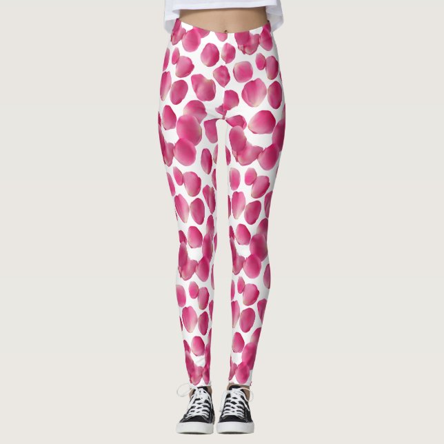 Leggings Patrón de Pétalos de Rosa Rosa (Anverso)