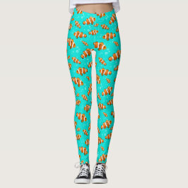 Leggings Patrón de pez globo tropical y burbujas