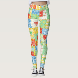 Leggings Patrón de picnic de patchwork floral pastel