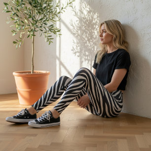 Leggings Patrón de piel de cebra audaz negro y blanco ID115
