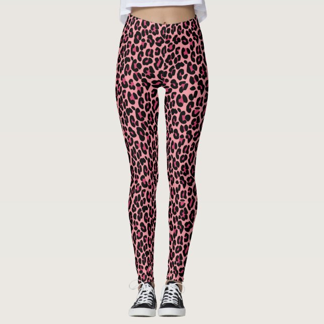 Leggings Patrón de piel de leopardo rosa (Anverso)