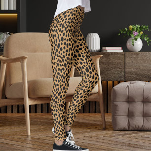 Leggings Patrón de piel de leopardo safari negro, bronceado