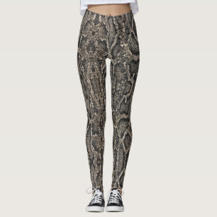 Leggings patrón de piel de serpiente marrón
