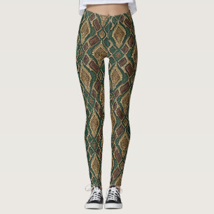 Leggings Patrón de piel de serpiente verde y dorado - Estam