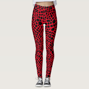 Leggings Patrón De Piel Psicodélico Rojo Y Negro