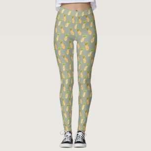 Leggings Patrón de piña de acuarela tropical