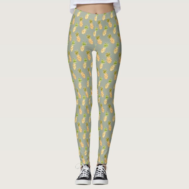 Leggings Patrón de piña de acuarela tropical (Anverso)