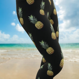Leggings Patrón de piña tropical Piernas negras