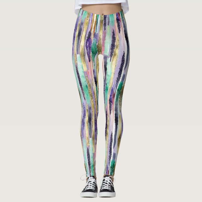 Leggings Patrón de pincel vertical vibrante (1) (Anverso)