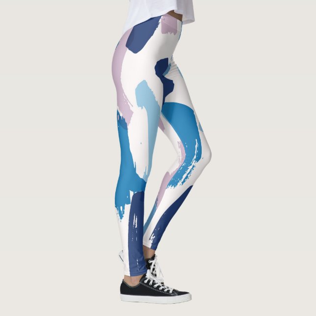 Leggings Patrón de pinceles azul y blanco rosado (Derecha)