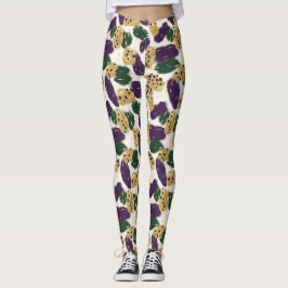 Leggings Patrón de pinceles de oro morado verde