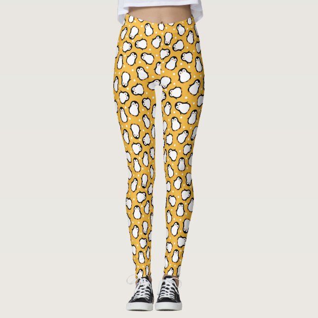 Leggings Patrón de pingüino amarillo lindo (Anverso)