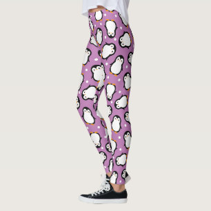 Leggings Patrón de pingüino morado lindo