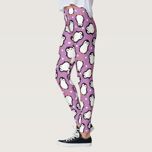 Leggings Patrón de pingüino morado lindo (Izquierda)