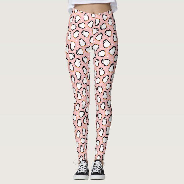 Leggings Patrón de pingüino rosado (Anverso)