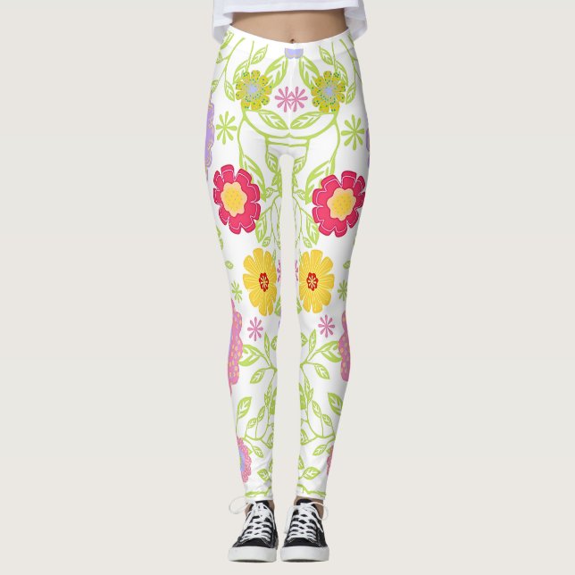 Leggings Patrón de pintura de arte floral (Anverso)