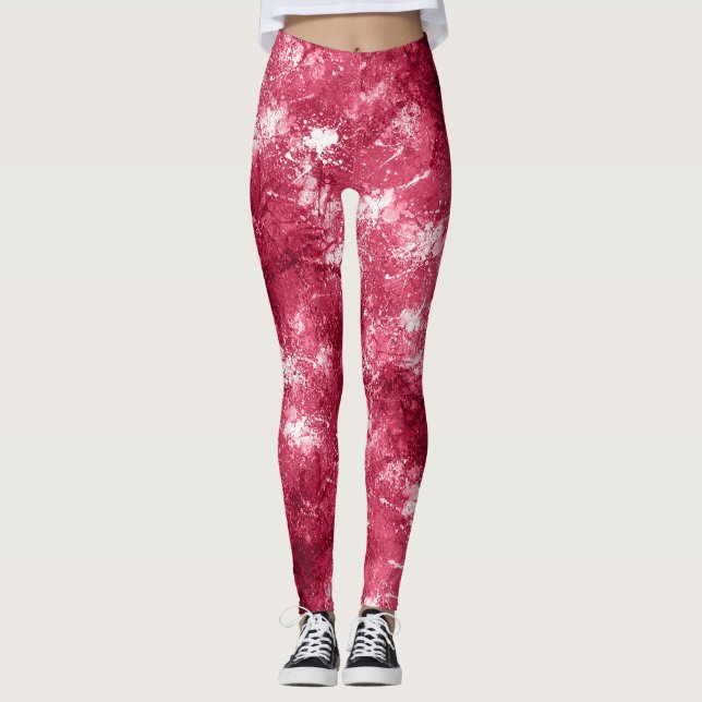 Leggings Patrón de pintura de mármol magenta de resumen de  (Anverso)