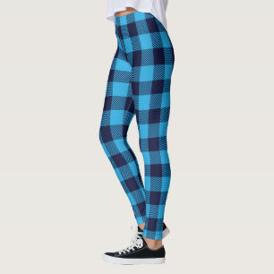 Leggings Patrón de plaid azul oscuro y claro