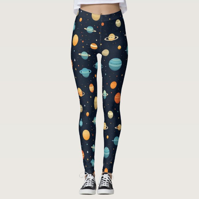Leggings Patrón de planeta espacial colorido (Anverso)
