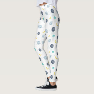 Leggings Patrón de plano de espacio azul acuarela