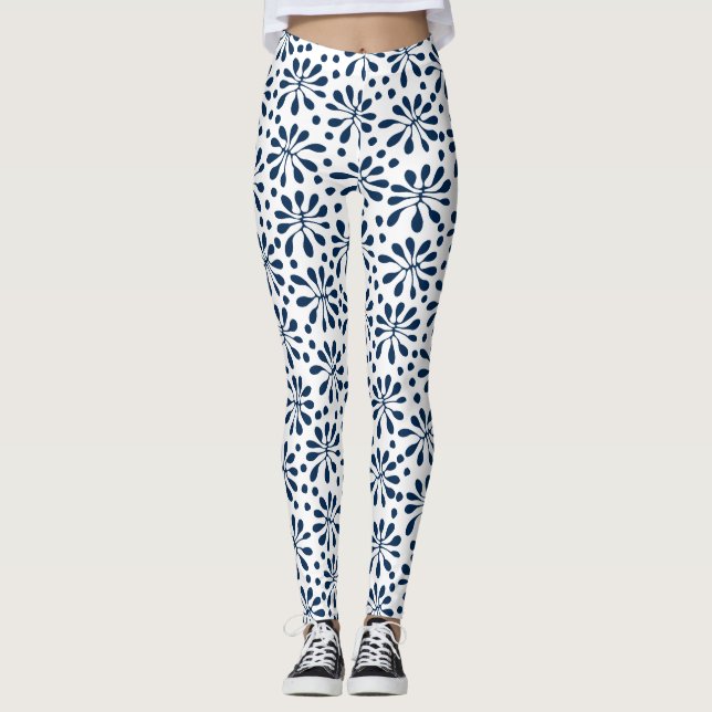 Leggings Patrón de planta estilizada 020818 - Azul marino # (Anverso)