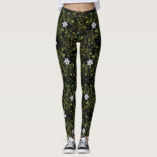 Leggings Patrón de plantas.10b Negro BG (Anverso)