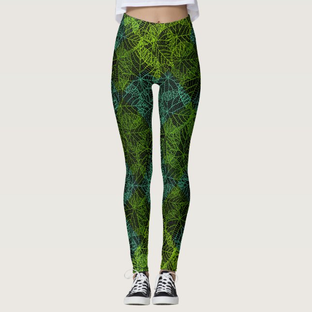 Leggings Patrón de plantas.11b Negro BG (Anverso)