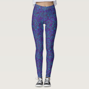 Leggings Patrón de plantas.14D Floral verde Dpurple BG