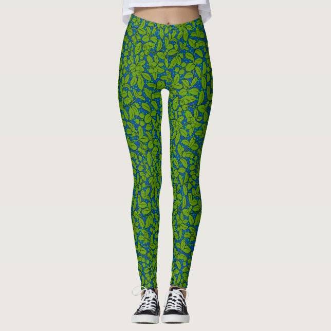 Leggings Patrón de plantas A09.b Azul BG (Anverso)