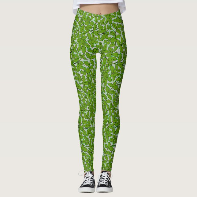 Leggings Patrón de plantas A09.b Gris BG (Anverso)