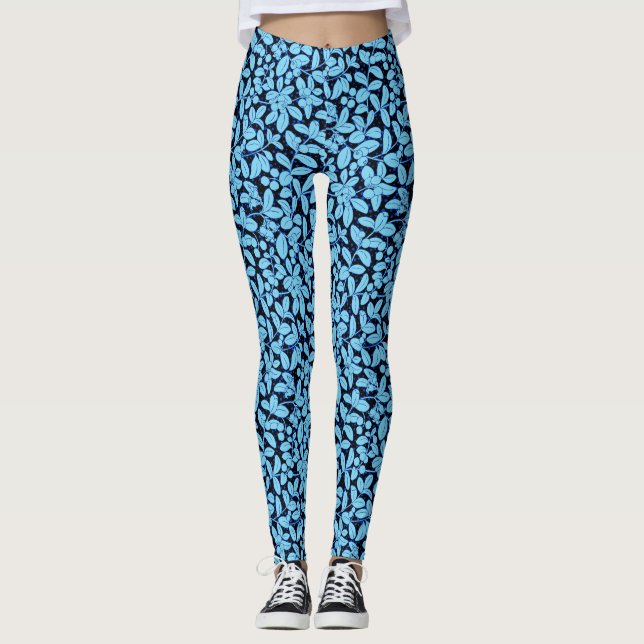 Leggings Patrón de plantas A09w Negro BG (Anverso)