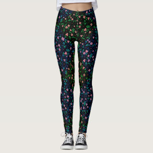 Leggings Patrón de plantas A10.b Negro BG