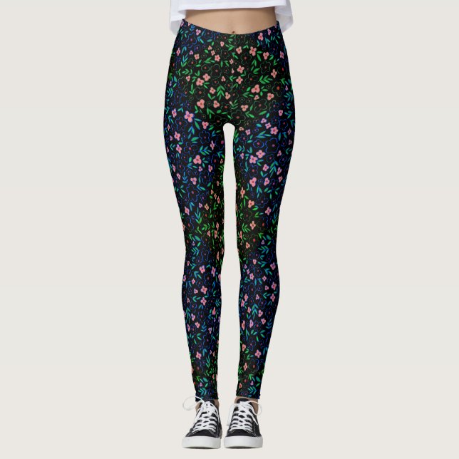 Leggings Patrón de plantas A10.b Negro BG (Anverso)