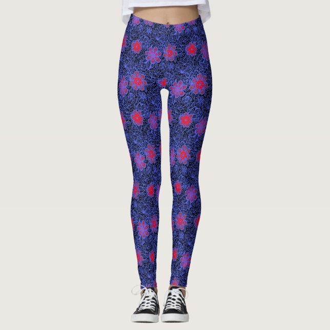 Leggings Patrón de plantas A13.b Negro BG (Anverso)